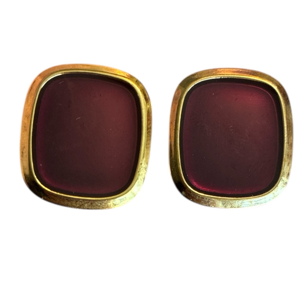 Gold Tone Burgundy Center Earrings